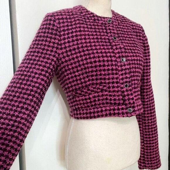 NWT ZARA PURPLE PINK BLACK TWEED CROPPED JACKET - S - Picture 4 of 10
